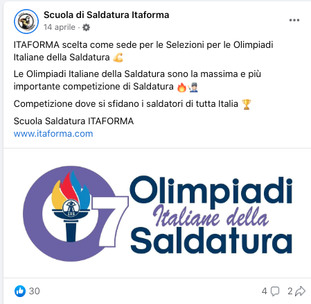 ITAFORMA - Corsi di Saldatura Metalmeccanica | Olimpiadi della Saldatura 2023 ITAFORMA prima posizione 1 | Scuola ItaForma | Corso Saldatura